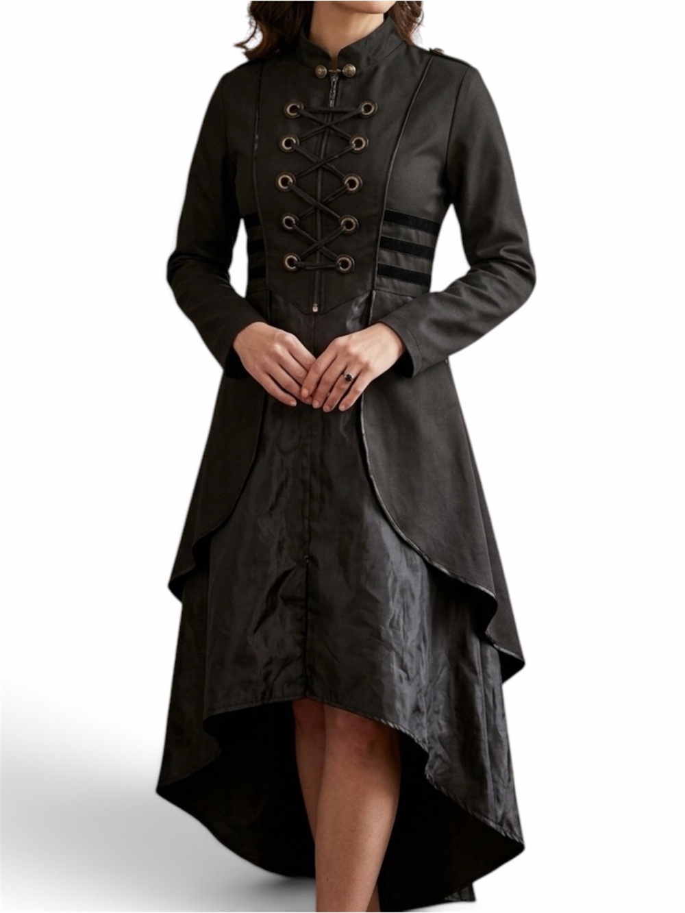 Black High-Low Military-Inspired Gothic Cloak